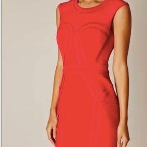 Karen Millen Red Mid-length Pencil Dress with beautiful lace inlay